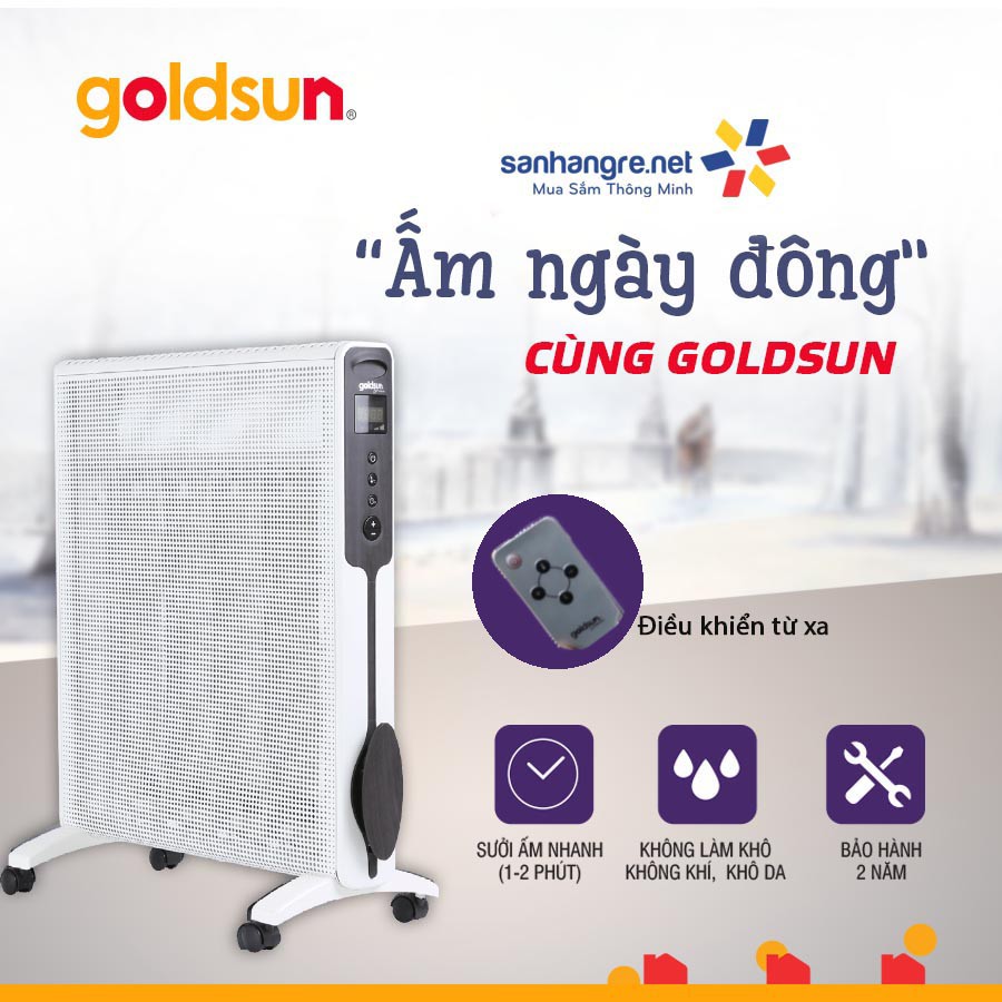 Máy sưởi Mica Goldsun Premium GPMH04E 2200W điện tử màn hình LED điều khiển từ xa - Hàng chính hãng, bảo hành 24 tháng