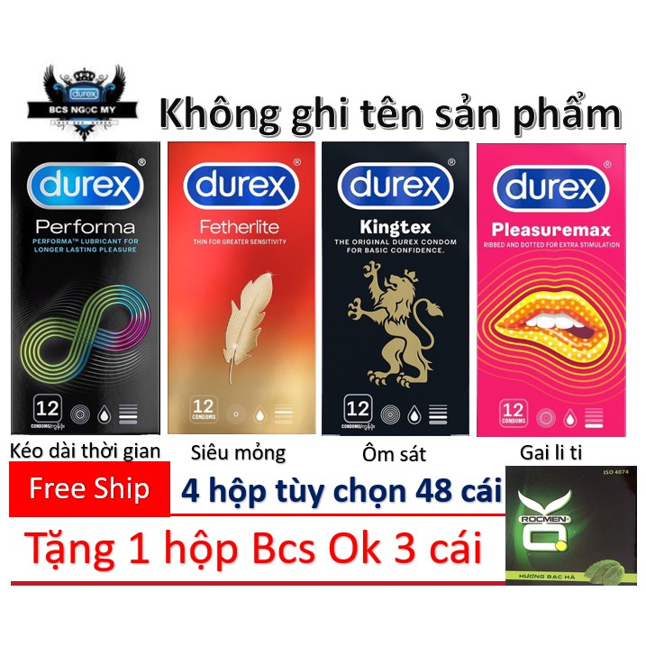 [FREESHIP] 4 hộp Bao cao su Durex Performa, invisible, pleasuremax, kingtex TẶNG 1 hộp Storm - 49 cái