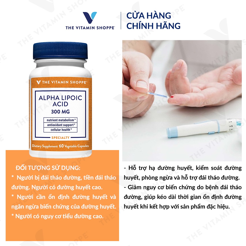 Viên uống hỗ trợ kiểm soát đường huyết THE VITAMIN SHOPPE Alpha Lipoic Acid 300 MG 60 viên