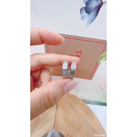 Nhẫn full đá xung quanh chữ nhật bạc thật phủ vàng trắng