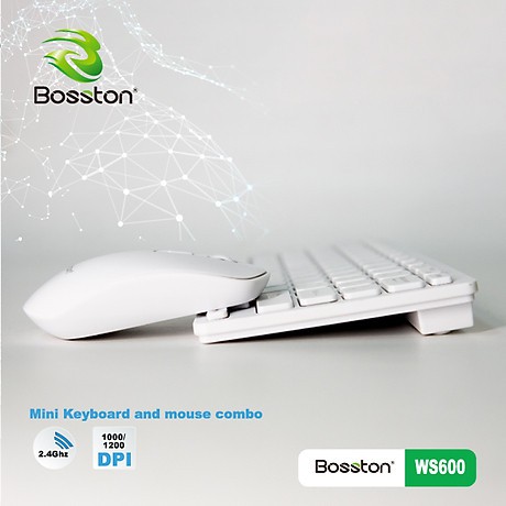 Bộ bàn phím và chuột không dây Wireless mini Bosston WS600 - phím bấm cực êm ) - Phụ Kiện 1986