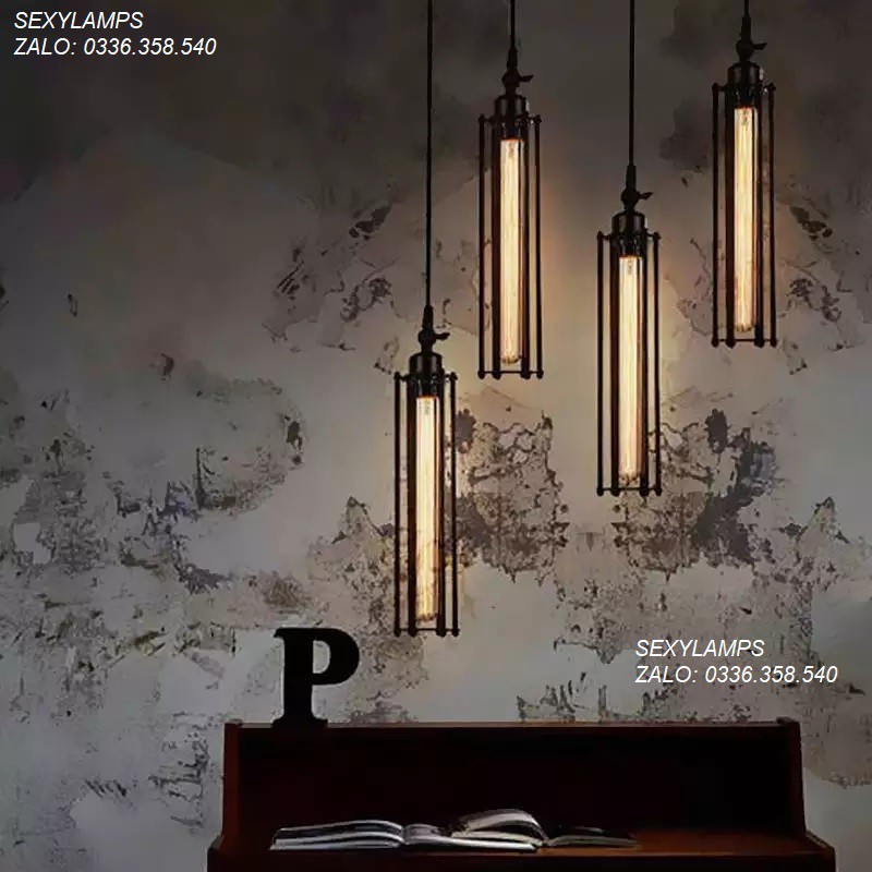 Đèn Thả Trang Trí Rọ Sắt. Tặng Bóng Led Thủy Tinh