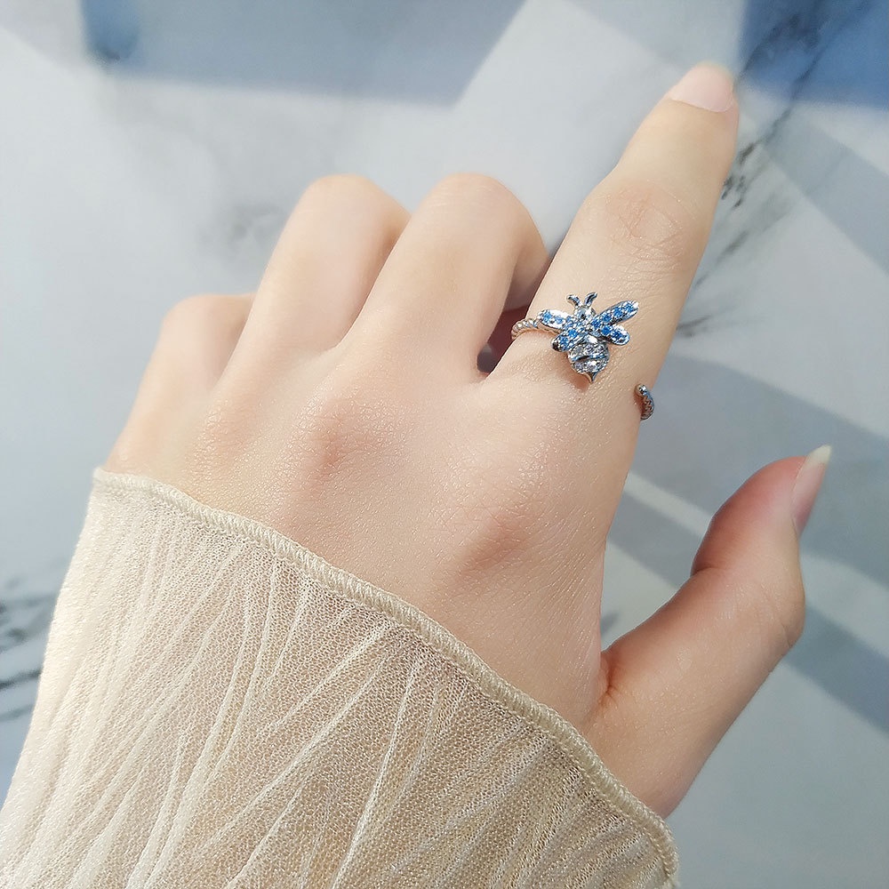 Nhẫn Hở Hình Ong Đính Đá Zircon Thiết Kế Xoay Sáng Tạo Cho Nữ
