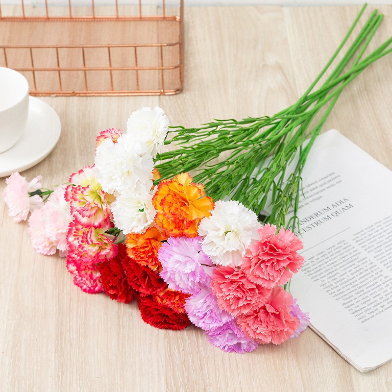 Chùm hoa Cẩm Chướng 5 bông - Phăng siêu sang chảnh - Hoa giả lụa cao cấp, trang trí, để bàn