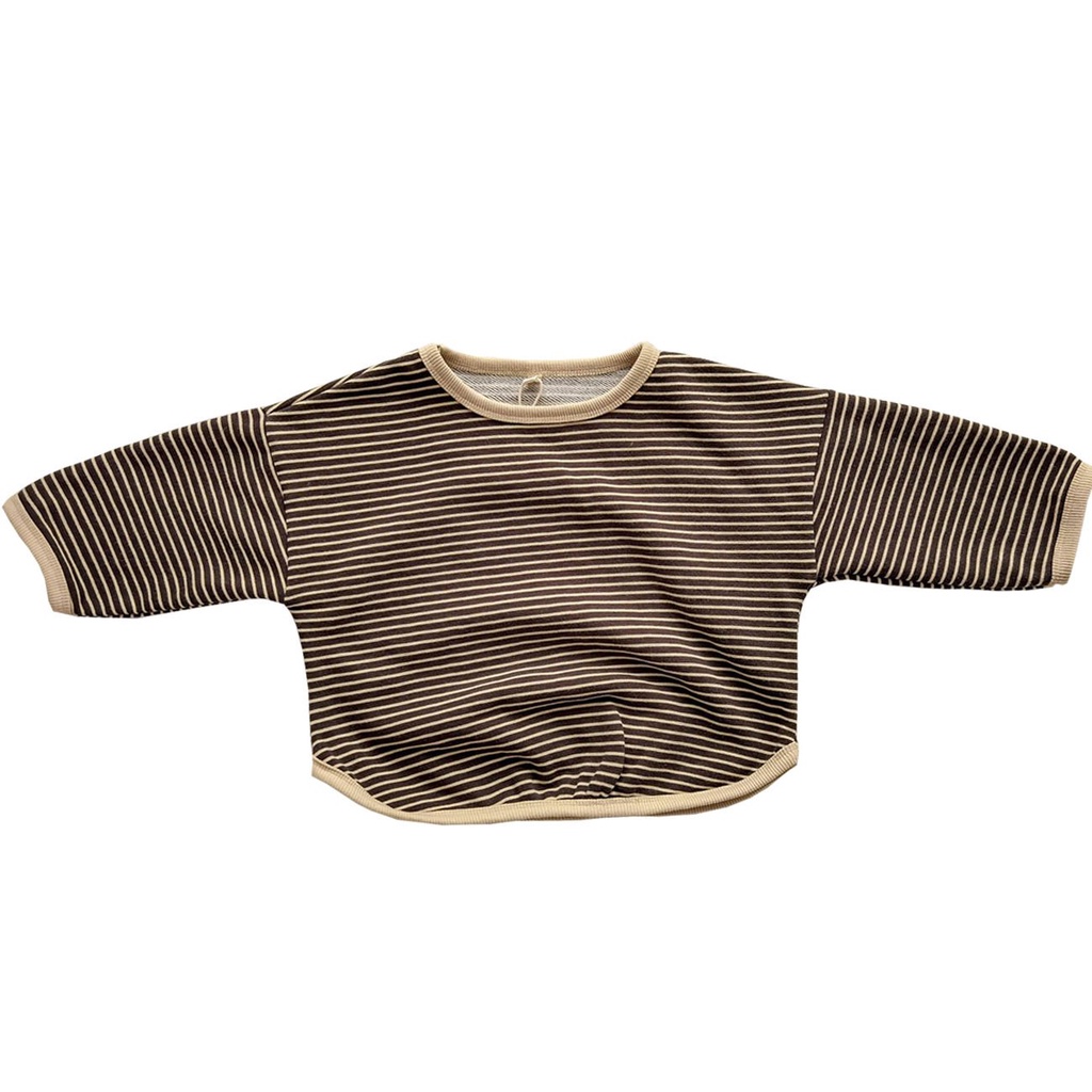 Áo thun tay dài form rộng họa tiết kẻ sọc thời trang mùa thu phong cách Hàn Quốc 2021 dành cho bé trai