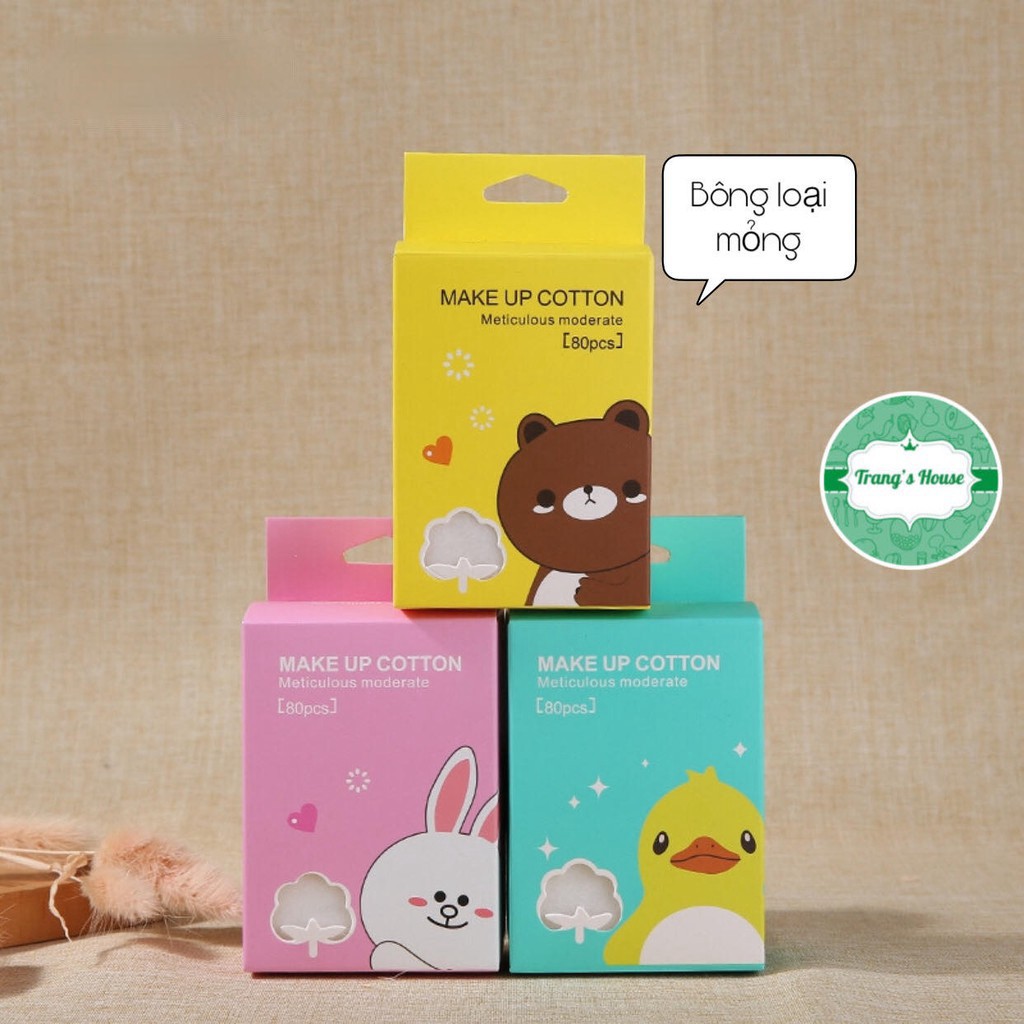 Bông Tẩy Trang 3 Lớp Hàn Quốc Line Friends 200 Miếng Gấu Thỏ Vịt 100% Cotton Cao Cấp