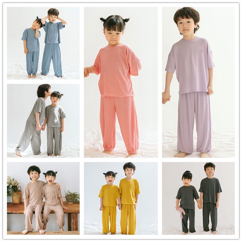 Bộ Áo Thun Dáng Rộng + Quần Dài 100-160cm Màu Sắc Xinh Xắn Cho Bé