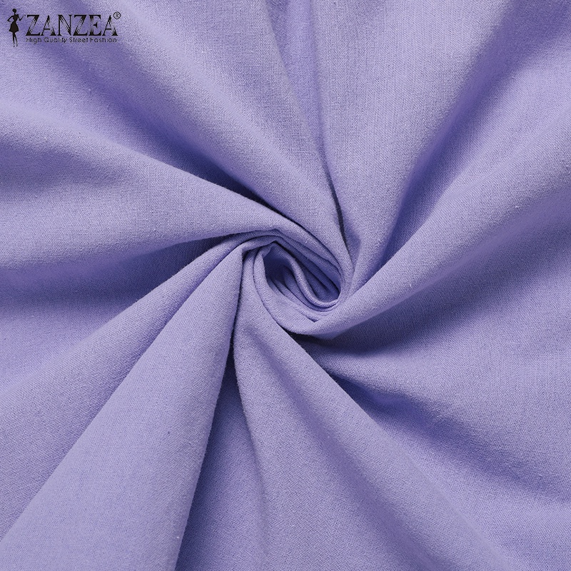 Đầm midi chữ A ZANZEA tay ngắn màu trơn có nút cài thời trang cho nữ