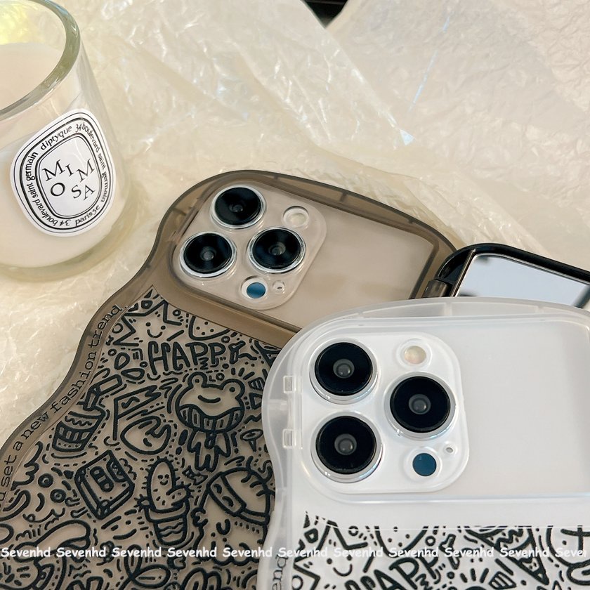 Ốp Điện Thoại Mềm Họa Tiết Hoạt Hình Graffiti Gắn Gương Trang Điểm Cho iPhone 14 13 12 11 Pro Max Xs Max Xr X