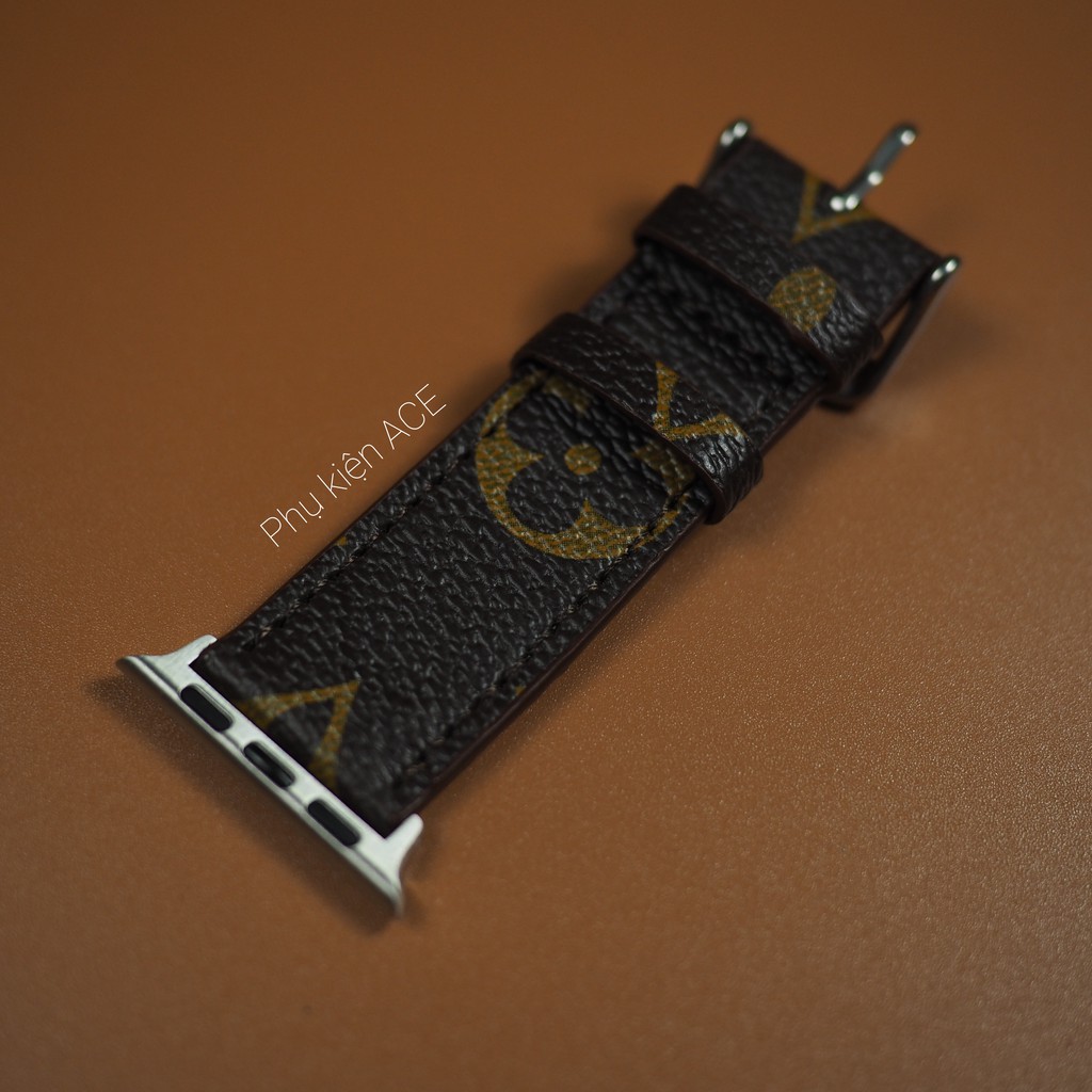 Dây da LV khâu tay thủ công cho đồng hồ Apple Watch 1 2 3 4 5 6 , đủ size từ 38 - 40 - 42 -  44mm