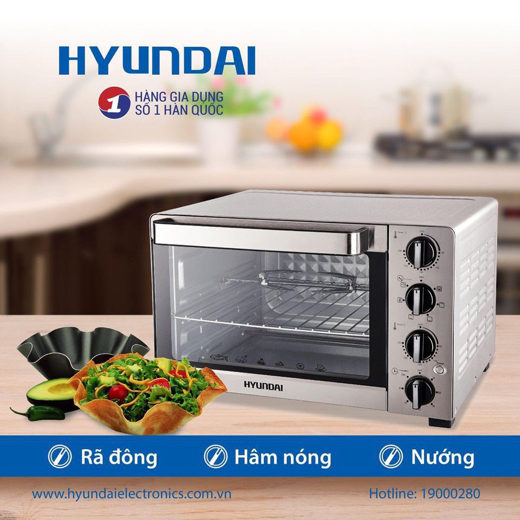 Lò Nướng Hyundai HDE 3000S, Cấu Tạo Thép Không Gỉ, Chịu Nhiệt Tốt