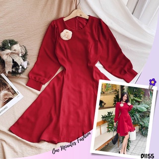 ĐẦM ĐỎ TAY PHỒNG-KÈM HOA ĐÍNH NGỰC-D1155