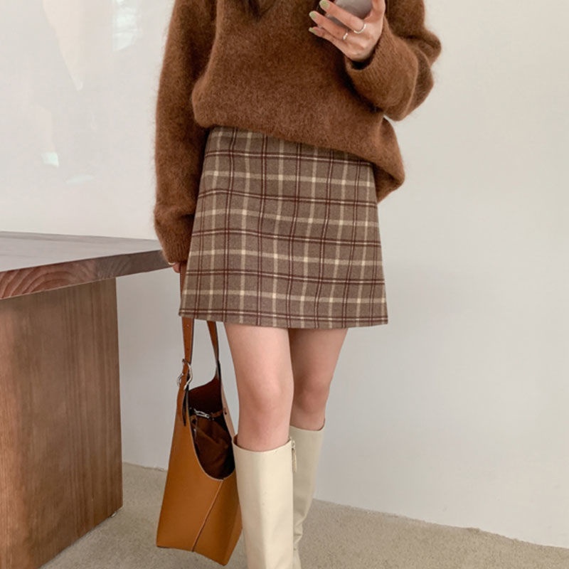 Chân váy len chữ A lưng cao phong cách mùa thu đông duyên dáng dành cho nữ