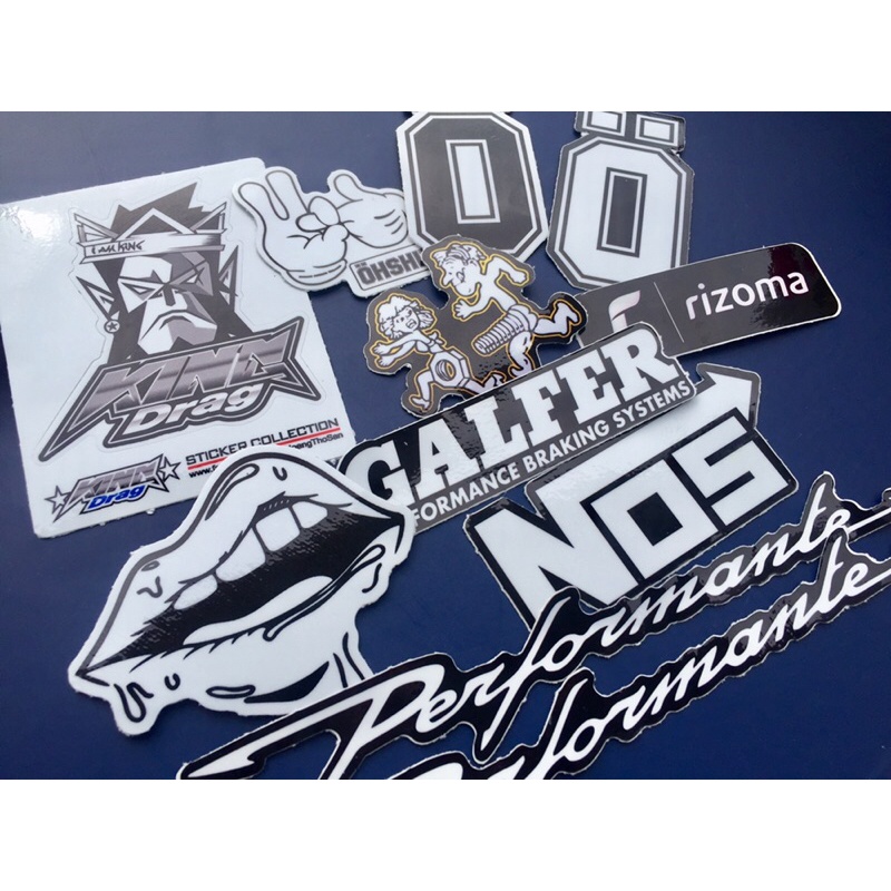Trọn bộ 11 logo trắng đen. Hình dán chống nước nhãn hiệu xe. Decal cao cấp