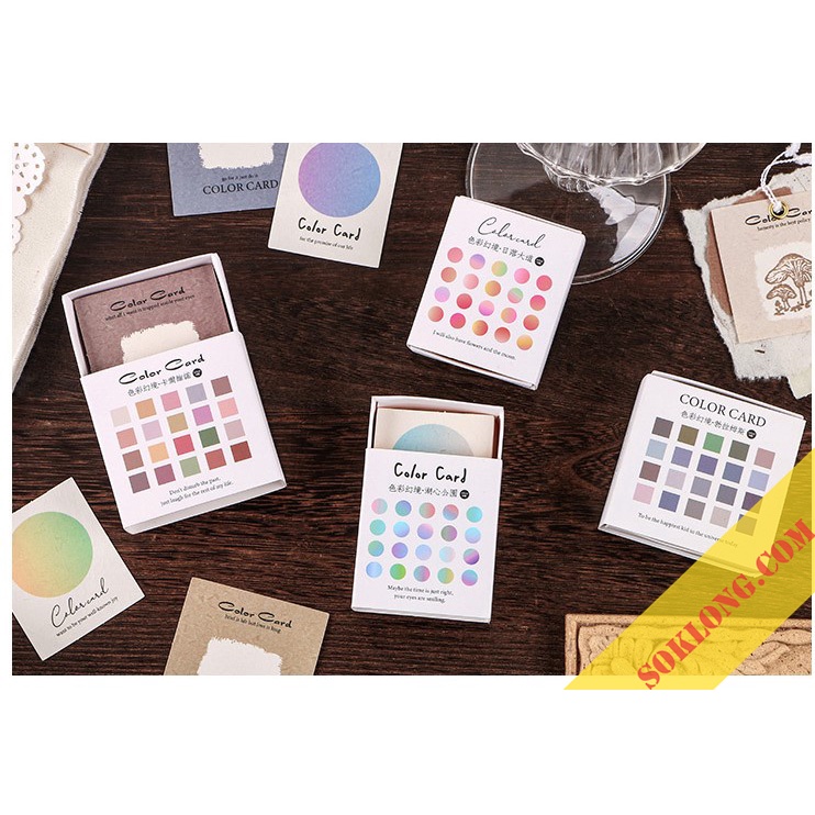 Hộp 40 tờ sticker kèm ghi chú Color card khung nền đóng dấu, viết chữ trang trí bullet journal Tuệ Minh NO07