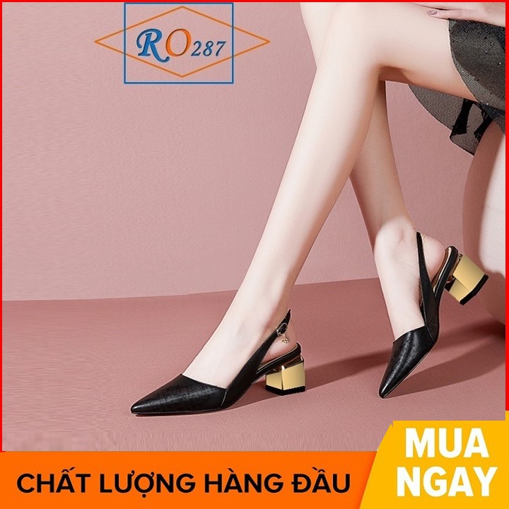 Giày sandal nữ cao gót 5 phân hai màu đen trắng hàng hiệu rosata ro287