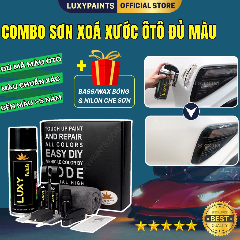 Sơn XOÁ VẾT XUỚC xe ô tô LUXYPAINTS, Bút tẩy xoá vết trầy xước sơn xe oto màu trắng xanh đen đỏ bạc vàng xám chuẩn Code