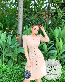 Bigsize Đầm cổ vuông phối túi D97