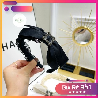 Bờm/Xược/Băng đô cài tóc nơ lụa phối ren nữ tính, ngọt ngào - Màu Đen/Be - Lên hình cực xinh, điệu đà - Bờm tóc loại đẹp