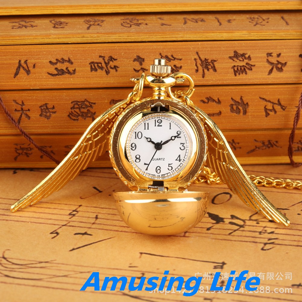 Quartz Pocket Watch Mới Tại Chỗ Bán Buôn Harry Potter Vàng Bóng Lớn Cánh Retro Thạch Anh Nhỏ Đồng Hồ Bỏ Túi Thương Mại N