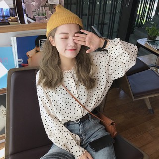 Áo sơ mi chấm bi cổ tròn