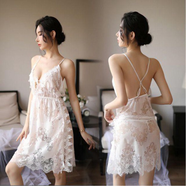 Đồ Ngủ Nữ💖💖Đầm ngủ ren hoa xẻ tà Cao Cấp MS5128