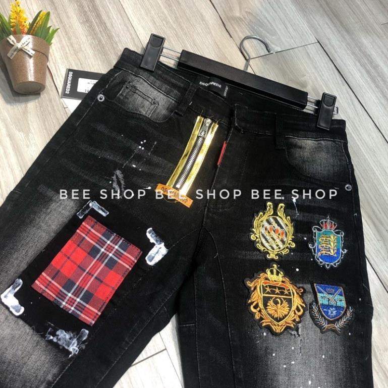 Quần bò ngố nam Dsq đính huy hiệu vá đỏ , quần jean nam, quần short bò 4 logo - Bee Shop  ྇