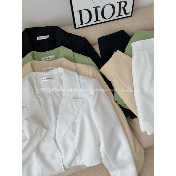 [Hàng sẵn] SET ÁO BLAZER CROPTOP KÈM CHÂN VÁY CHỮ A CÓ CHUN LƯNG SAU