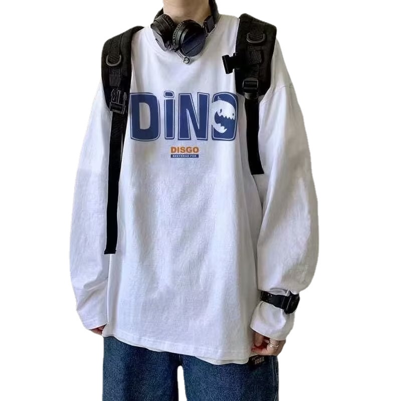 Áo Thun Tay Dài Cổ Tròn Dáng Rộng In Chữ Phong Cách Hàn Quốc Thời Trang Cho Nam Size M-5XL