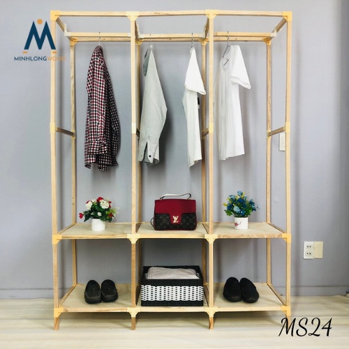Kệ tủ Treo quần áo 3 buồng Minhlongwood | tủ đựng quần áo lắp ghép nội thất kiểu hàn