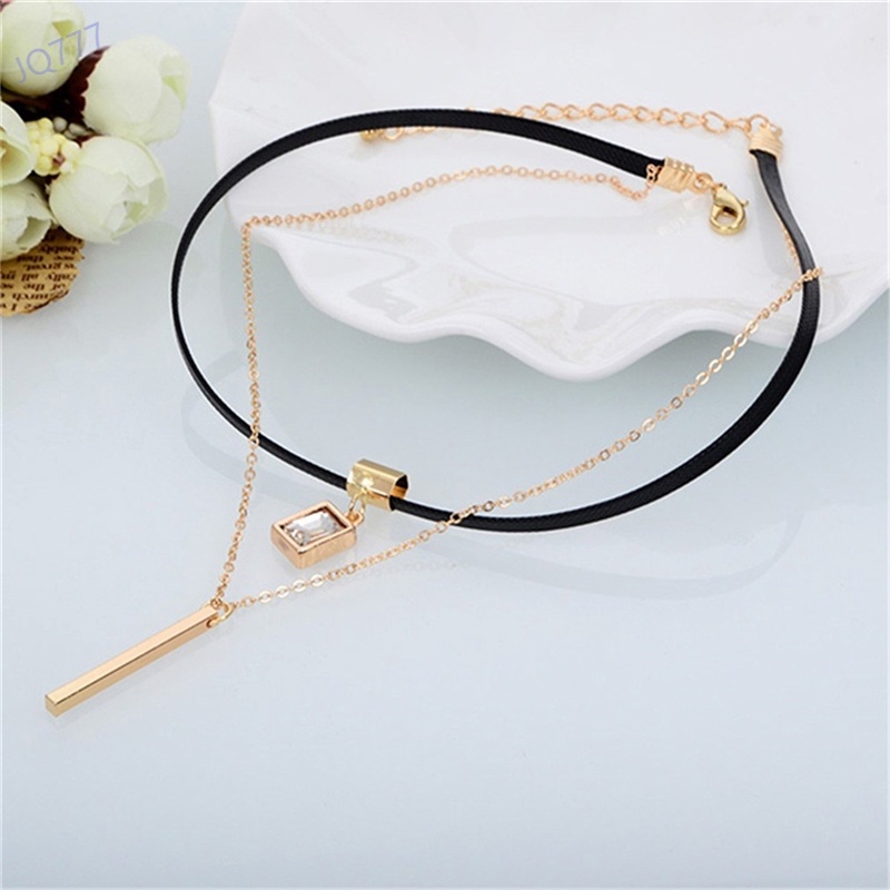 Gold jewelry Fashion Square Pendant Necklace geometric double clavicle chain jewelry