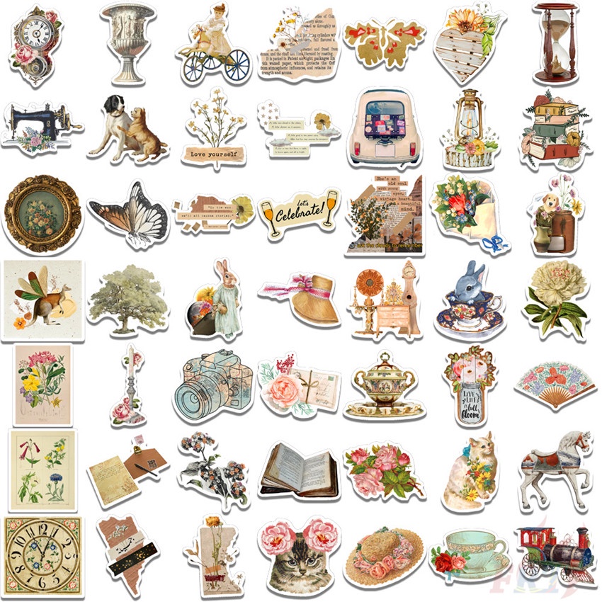 Bộ 100 Cái/Bộ ❉ Miếng Dán Trang Trí Phong Cách Retro Độc Đáo ❉ Miếng Dán Trang Trí Đa Năng Diy Thời Trang
