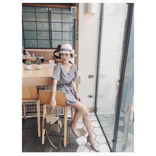 Đầm cổ sen chất kaki thanh lịch