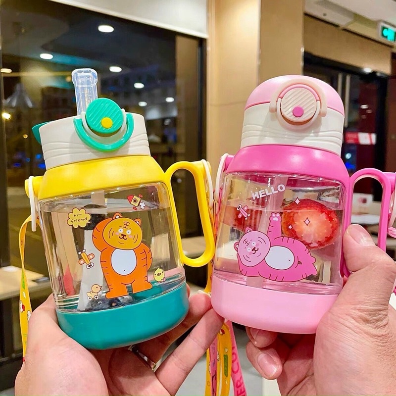 Bình nước có dây đeo và ống hút cho bé yêu dung tích 500ml