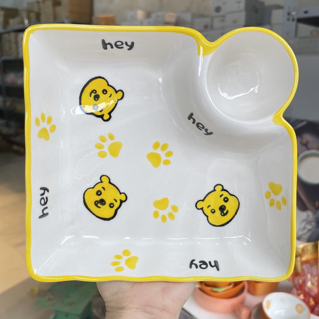 Chén Dĩa Dễ Thương Đĩa Sứ Set Bát Đĩa Decor Bát Ăn Cơm Chén Sứ Đẹp sét gấu vàng xinh yêu