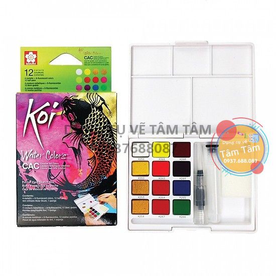 [ TÂM TÂM ] Màu nước viên nén SAKURA KOI WATER COLORS có ánh ngọc trai 12-COLOR