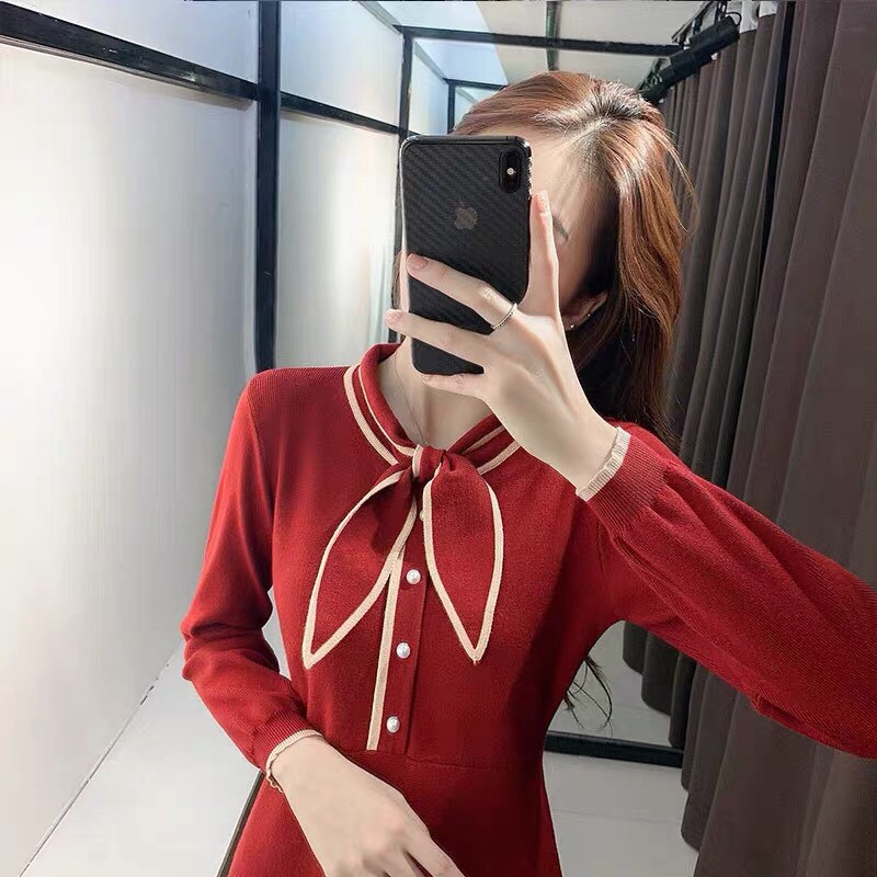 VÁY XÒE THẮT NƠ CỔ CHÍT EO tôn dáng siêu đẹp