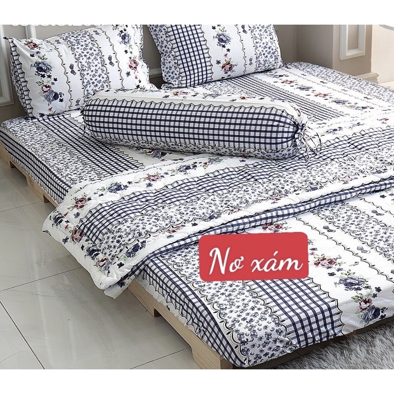 bộ drap(4 món) cotton 100%, ga giường Thắng lợi chính hãng, nơ xám (ảnh thật)