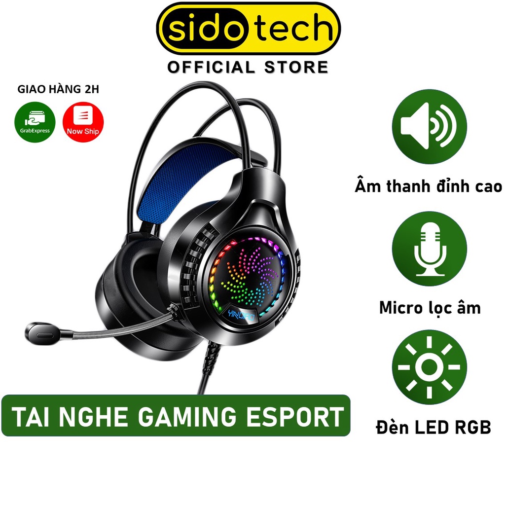 Tai nghe chụp tai Gaming Sidotech Q7 có Mic chống ồn Siêu Bass Led RGB đổi màu chụp tai êm ái cho game thủ Streamer