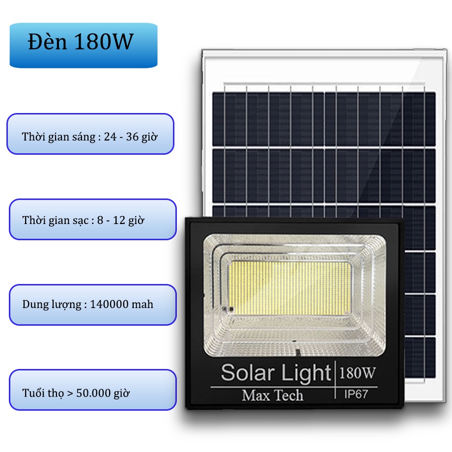 Đèn năng lương mặt trời MAXTECH 80W - 180W - 200W - 300W - 400W siêu sáng chống nước, tiết kiệm pin - D1145