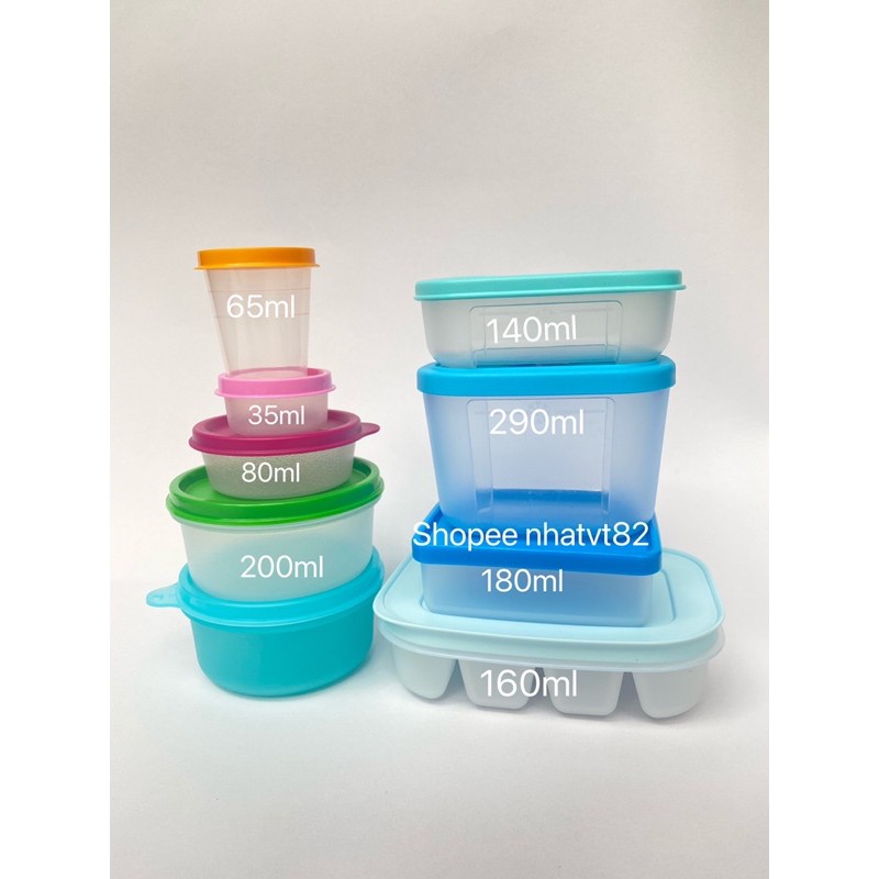 tupperware hộp ăn dặm cho bé miget 65ml , snack cup , trữ đông 140ml , 200ml , thìa , eco 90ml