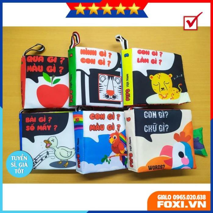ComBo 6 Sách Vải Song ngữ Giáo dục mầm non giúp bé Kích thích thị giác-xúc giác-thính giác