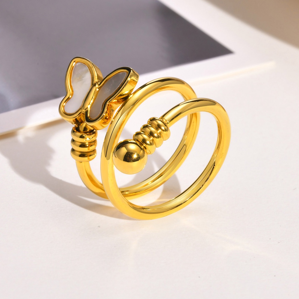 Vnox Nhẫn Hình Bướm Vỏ Sò Tông Vàng Sống Động Cho Nữ