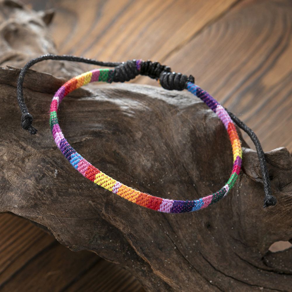 Vòng đeo chân bện dây màu cầu vồng phong cách bohemian thời trang cho nam nữ