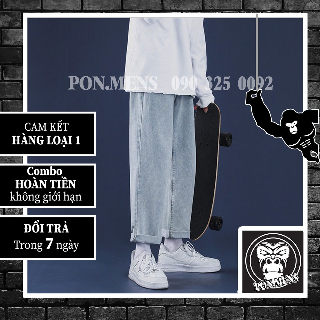 [xả kho lẻ size] Quần jean nam nữ ống suông rộng màu xanh ghi nhạt hàn quốc 927 Pon.mens | BigBuy360 - bigbuy360.vn