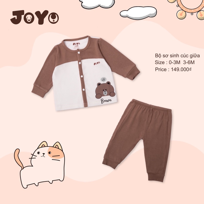 Joyo - Bộ sơ sinh cúc giữa / phụ kiện mũ, bao tay chân mềm mại, điều hoà thân nhiệt