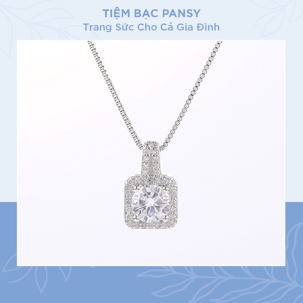 Dây chuyền bạc nữ PANSY mặt vuông đính đá sang trọng - Vòng cổ bạc ta cao cấp