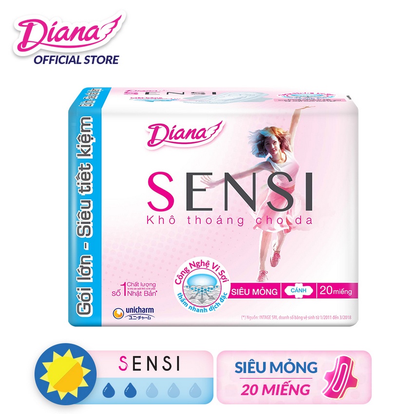 [BVS] Băng vệ sinh Diana SENSI Siêu mỏng Cánh/ Không Cánh Loại 8/20 miếng