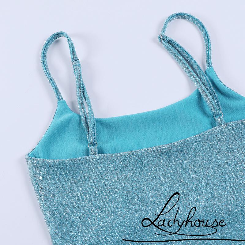 Ld- Bộ Áo Liền Quần Hai Dây Sợi Mì Không Tay Cổ Chữ U Màu Trơn Thời Trang Mùa Hè Màu Đen/Hồng/Xanh Dương Dành Cho Người Lớn