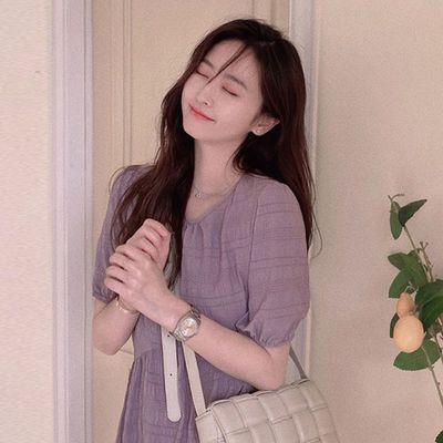 Đầm Midi Thắt Nơ Nhấn Eo Màu Tím Phong Cách Pháp Thời Trang Sang Trọng Cho Nữ